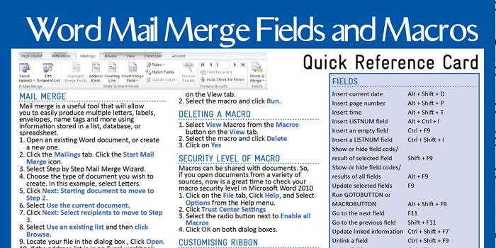 MS Word Mail Merge Fields and Macros